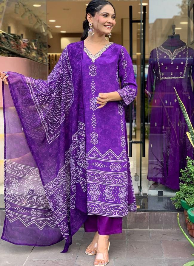 Crepe Purple Daily Wear Embroidery Work Readymade Straight Suit